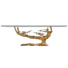 Willy Daro Brass Coffee Table In Tree Form 1970