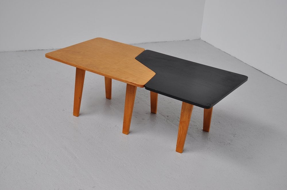 Fantastic rare coffee table designed by Cees Braakman for Pastoe UMS, Utrecht 1954. This rare puzzle table was model TB14 and is in fantastic original condition. Very nice contrast with the black and beech colored wood.