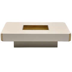 Willy Rizzo Alveo Coffee Table in Off White and Brass, Italy 1972
