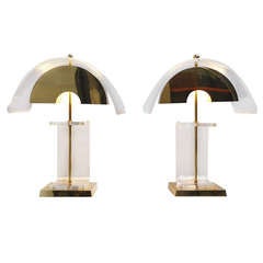 Lucite And Brass Table Lamps Romeo Rega Attributed 1970