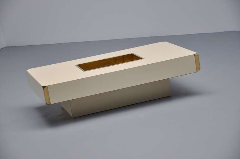 Laminated Willy Rizzo Alveo Coffee Table in Off White and Brass, Italy 1972