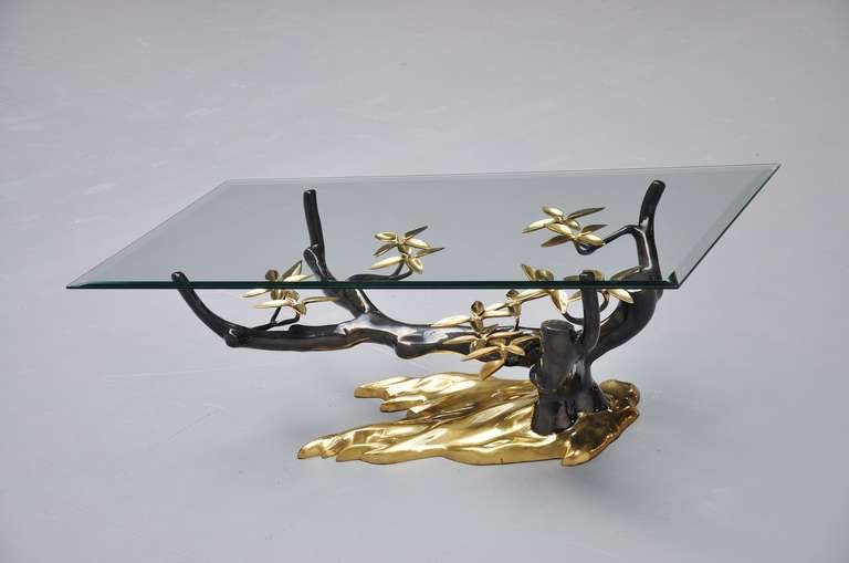 Belgian Willy Daro Brass and Black Coffee Table in Tree Form 1970