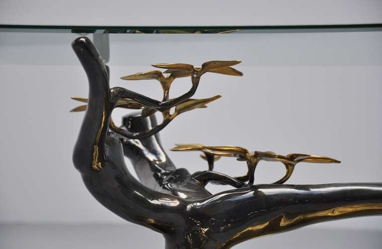 Willy Daro Brass and Black Coffee Table in Tree Form 1970 1