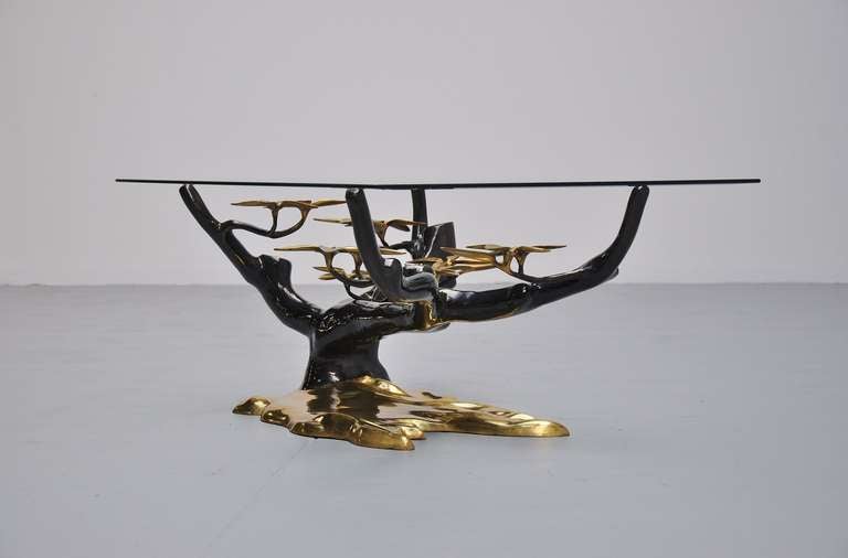 Willy Daro Brass and Black Coffee Table in Tree Form 1970 2