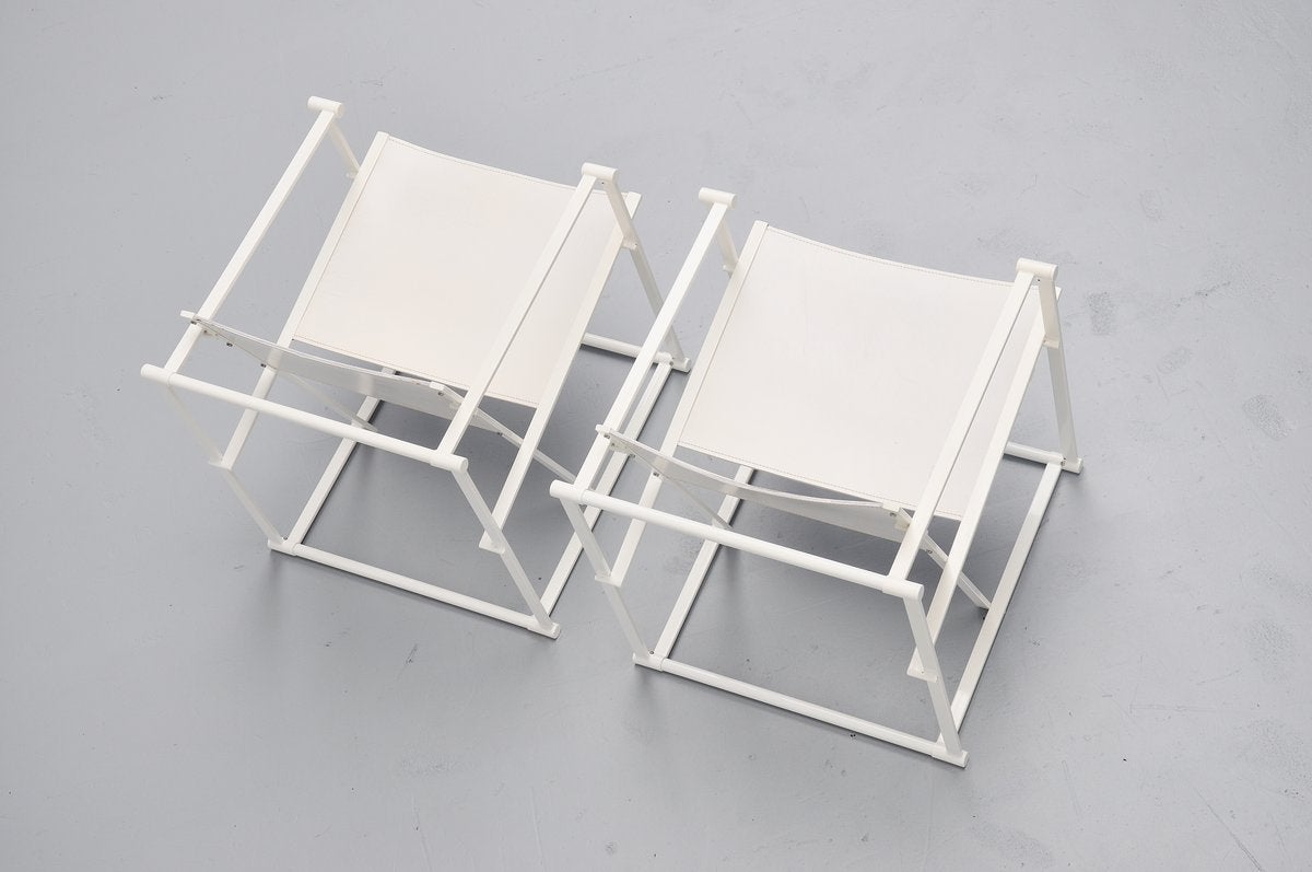 Dutch Radboud van Beekum FM61 White Cubic Chairs for Pastoe, 1980