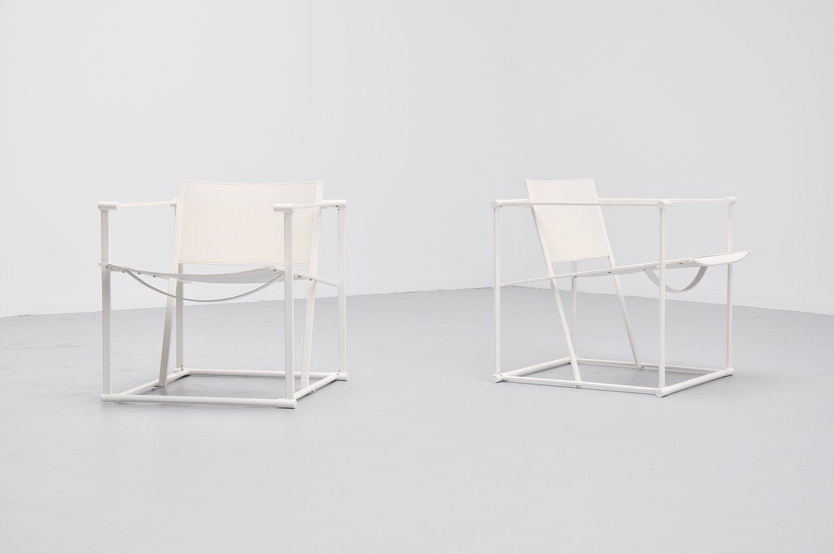 Leather Radboud van Beekum FM61 White Cubic Chairs for Pastoe, 1980
