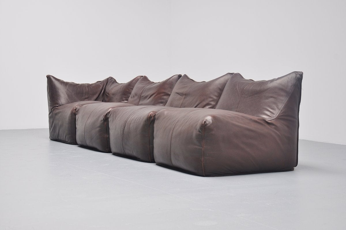 Very nice element sofa from the Bambole series designed by Mario Bellini for B&B Italia, Italy, 1973. This element sofa is in fantastic condition, dark brown buffalo leather sofa, four elements in superb condition. With very nice patina to the