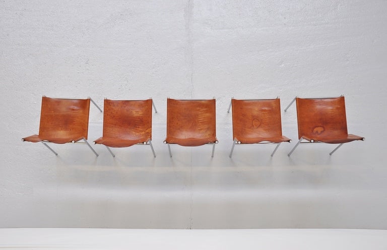 Martin Visser SE06 Dinig chairs in cognac leather 1967 In Good Condition In Roosendaal, Noord Brabant