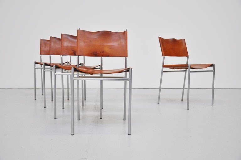 Mid-20th Century Martin Visser SE06 Dinig chairs in cognac leather 1967