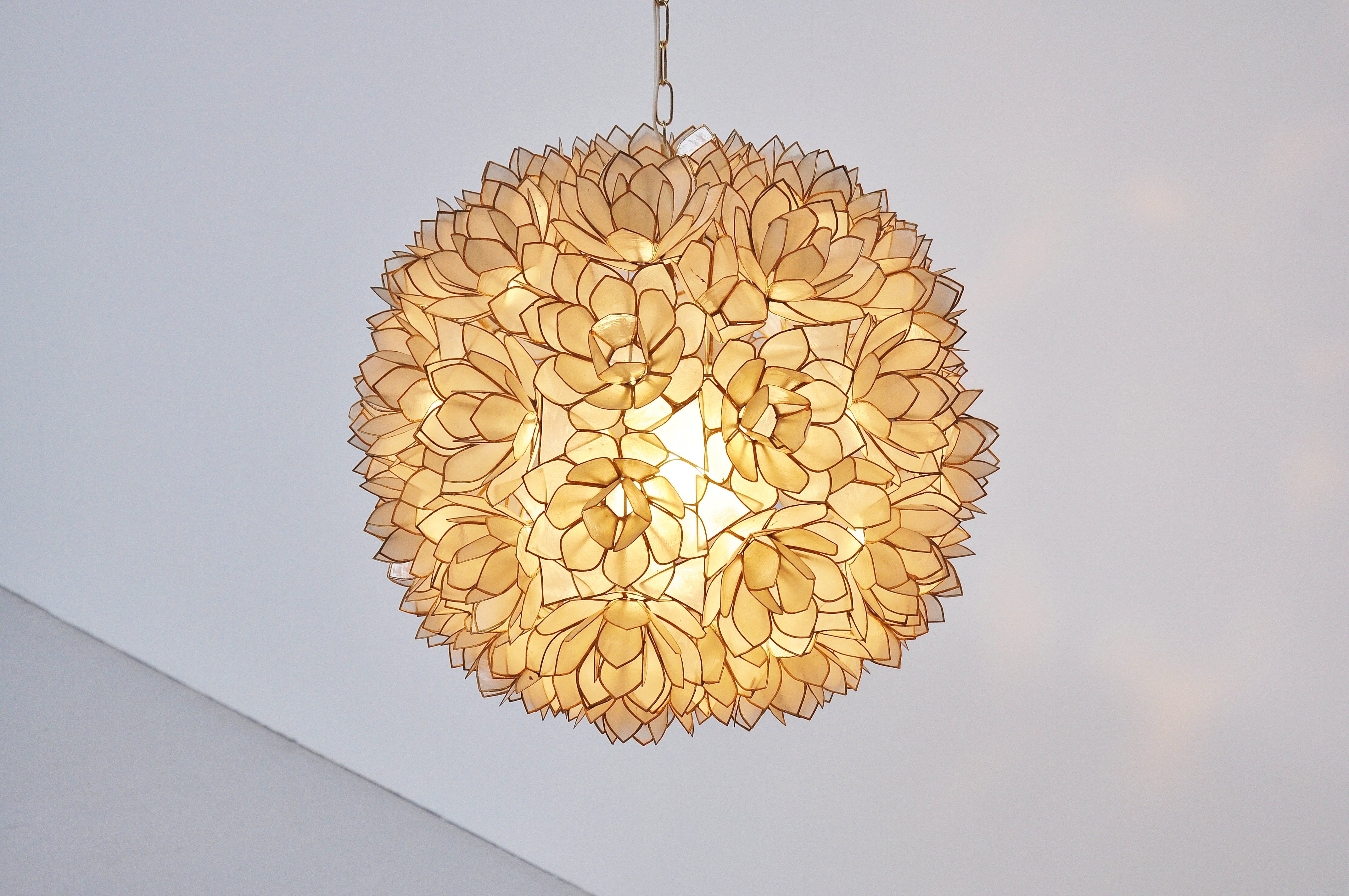 Flower Ball Lamp With Pearl Leaves, Belgium 1970