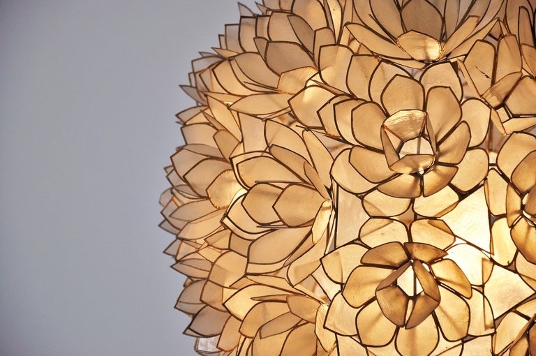 Mid-Century Modern Flower Ball Lamp With Pearl Leaves, Belgium 1970