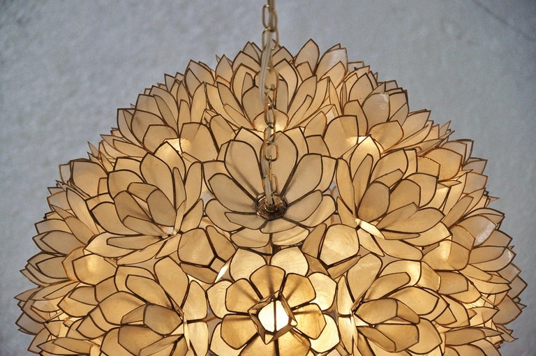 Late 20th Century Flower Ball Lamp With Pearl Leaves, Belgium 1970