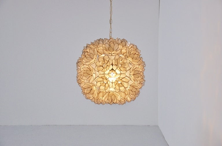 Flower Ball Lamp With Pearl Leaves, Belgium 1970 1
