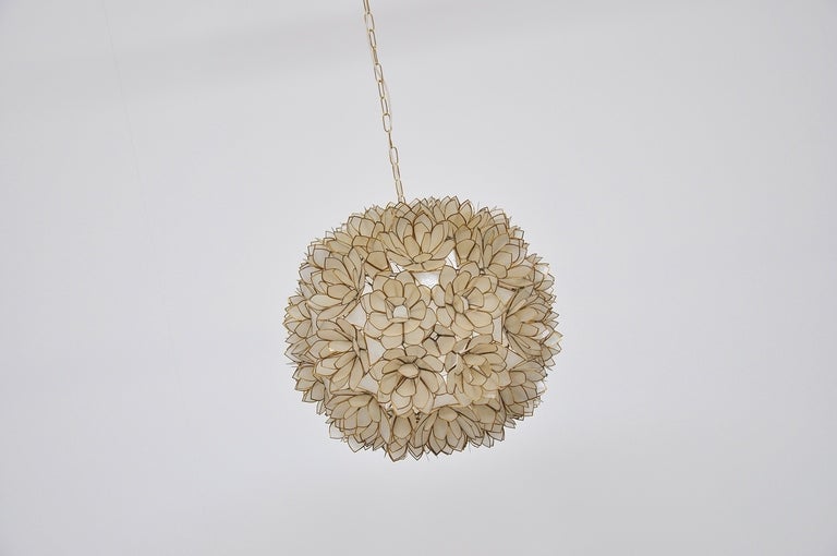 Flower Ball Lamp With Pearl Leaves, Belgium 1970 4