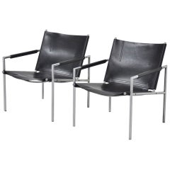 Used Martin Visser Sz02 Easy Chairs 't Spectrum in Black Leather 1965