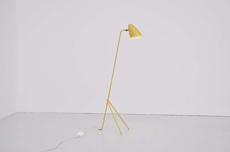 Swedish Yellow Grasshopper Floor Lamp Asea 1950