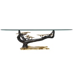 Willy Daro Brass And Black Coffee Table In Tree Form 1970