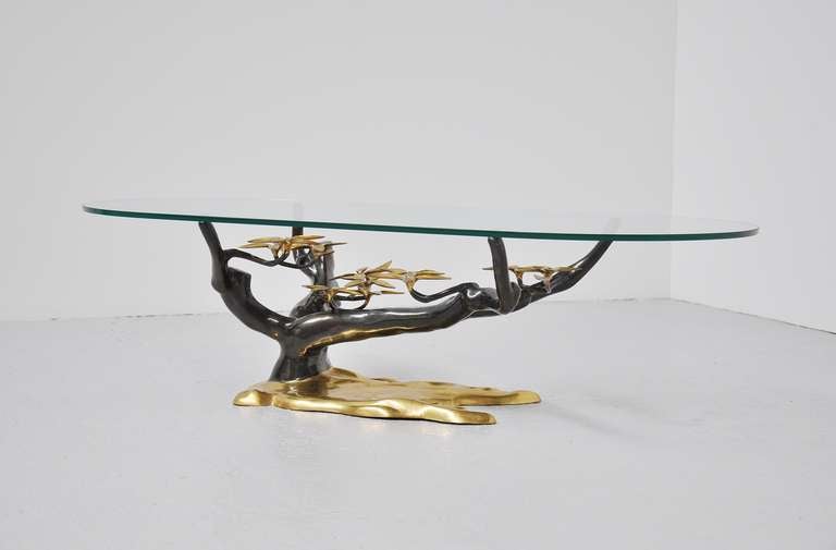 Willy Daro Brass And Black Coffee Table In Tree Form 1970