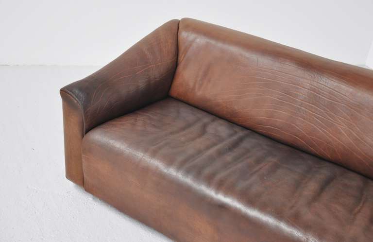 Swiss De Sede DS47 3 seater sofa in brown thick Bullhide 1970