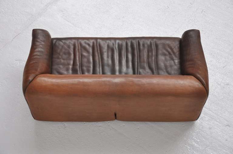 Late 20th Century De Sede DS47 3 seater sofa in brown thick Bullhide 1970