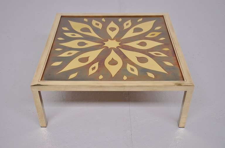 Belgian Willy Daro Signed Brass Coffee Table Belgium 1970