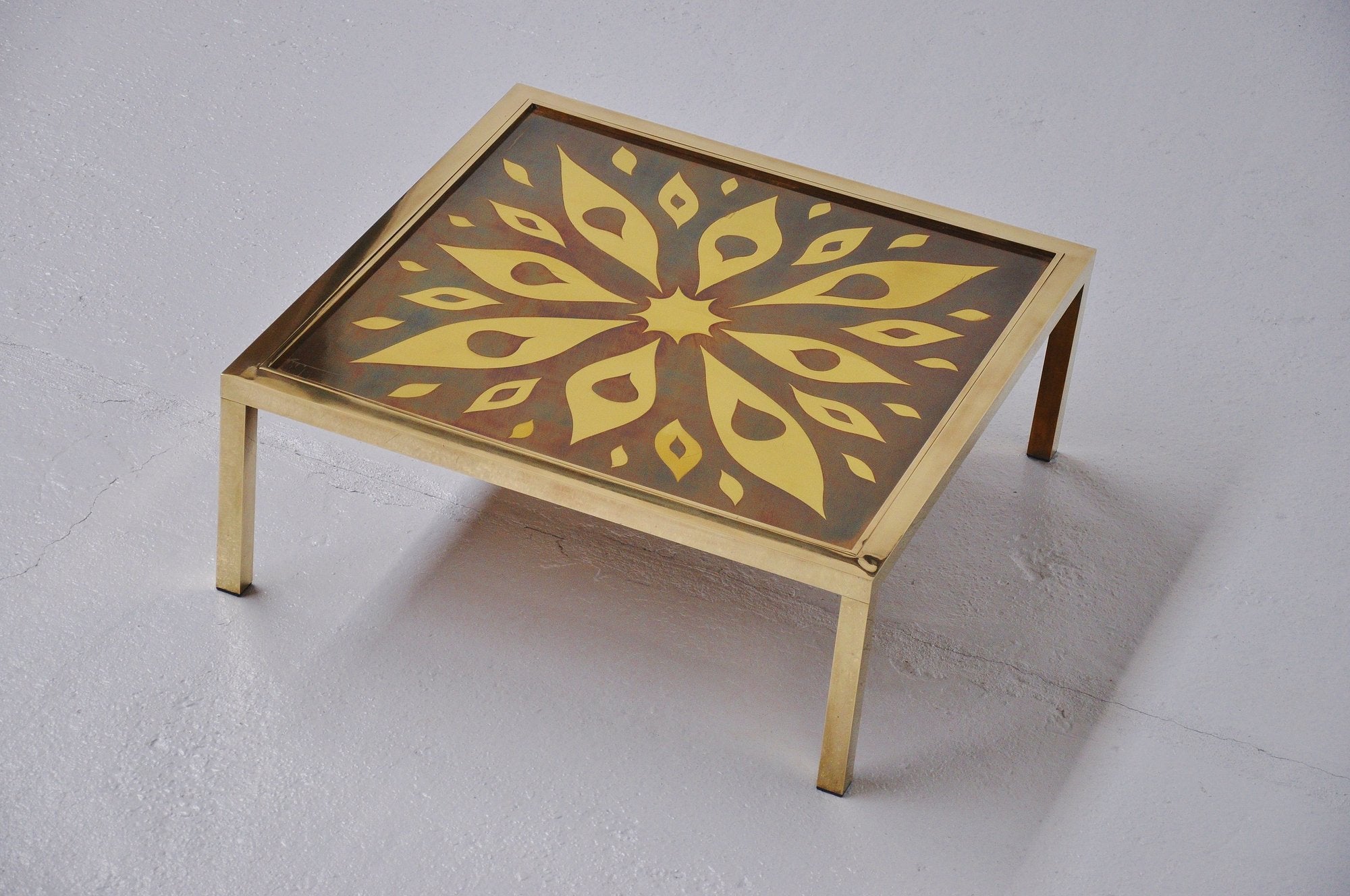 Willy Daro Signed Brass Coffee Table Belgium 1970