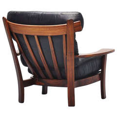 Brazilian OX lounge chair 1960 black leather and rosewood