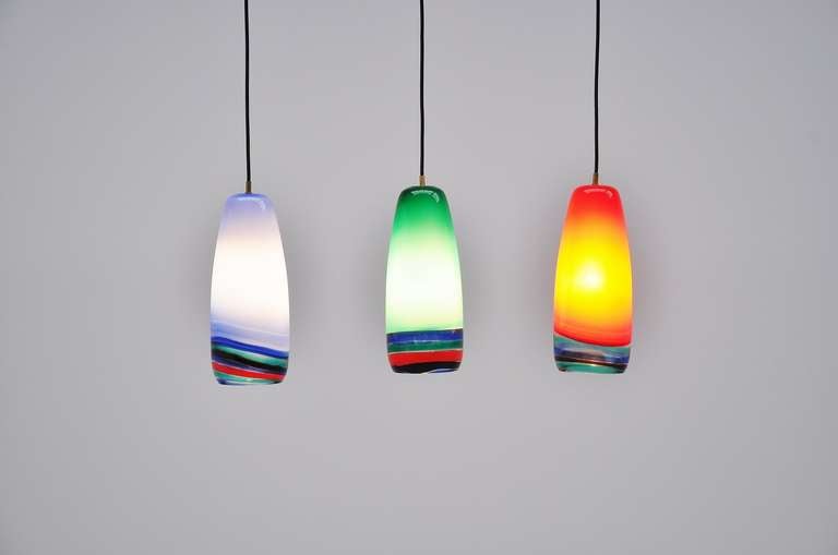 Mid-Century Modern Massimo Vignelli Sigaro Pendant Lamps Venini 1954