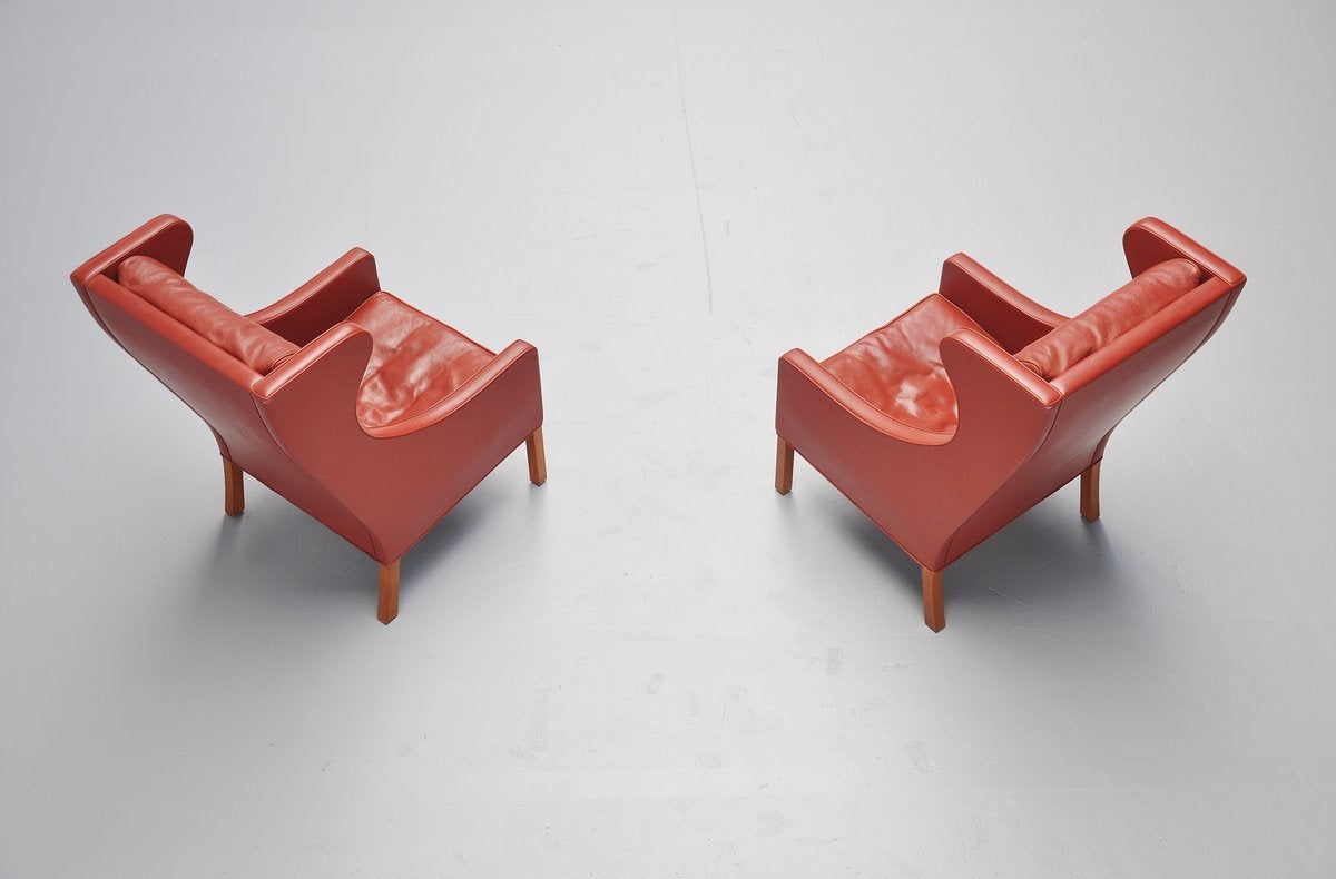 Danish Borge Mogensen 2204 Wing Back Chairs for Fredericia, 1963