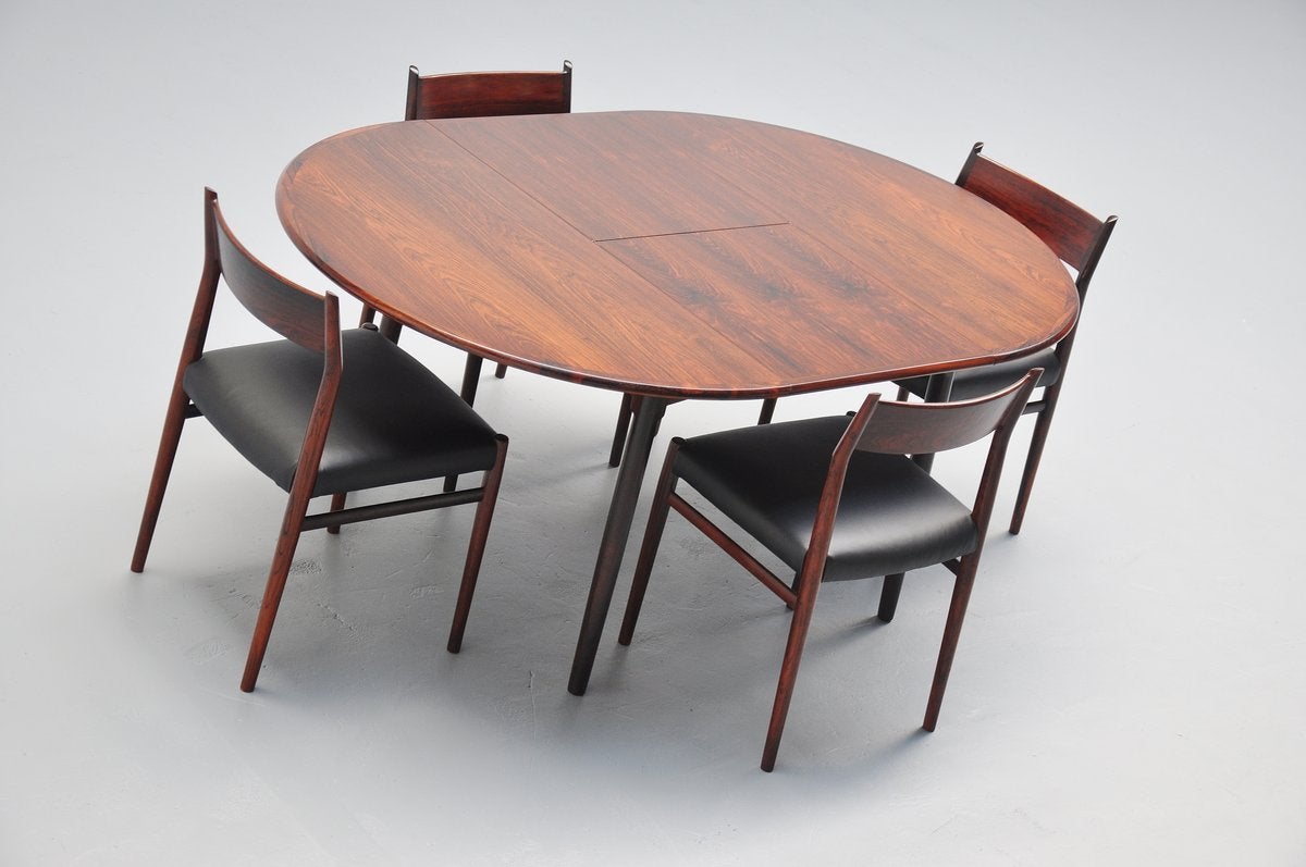Danish Niels Koefoed Rosewood Extendable Dining Table, Denmark, 1960