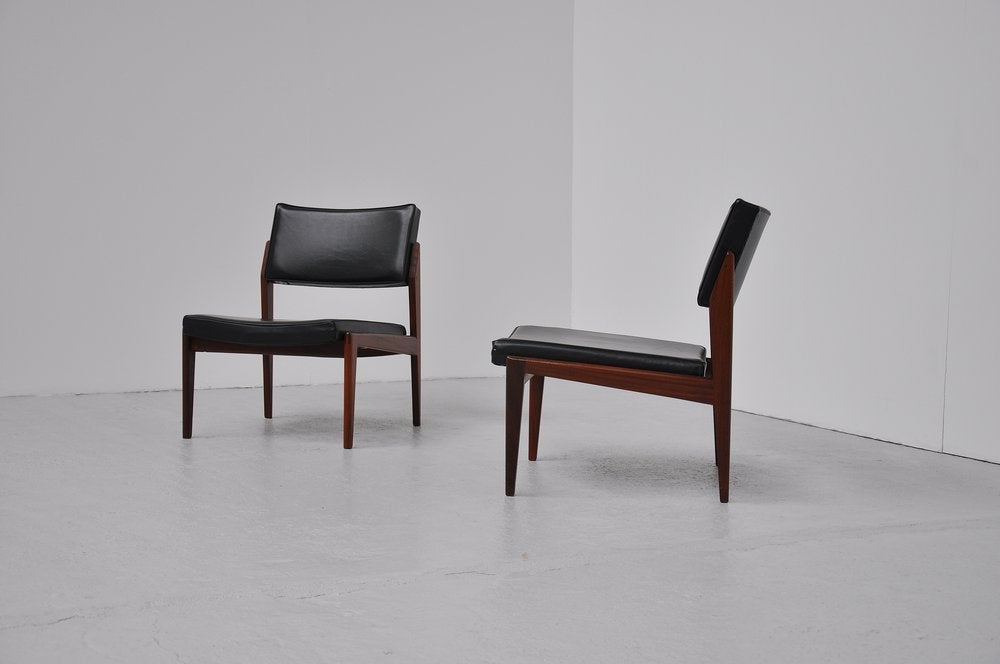 Thonet easy chair set teak wood an vynil