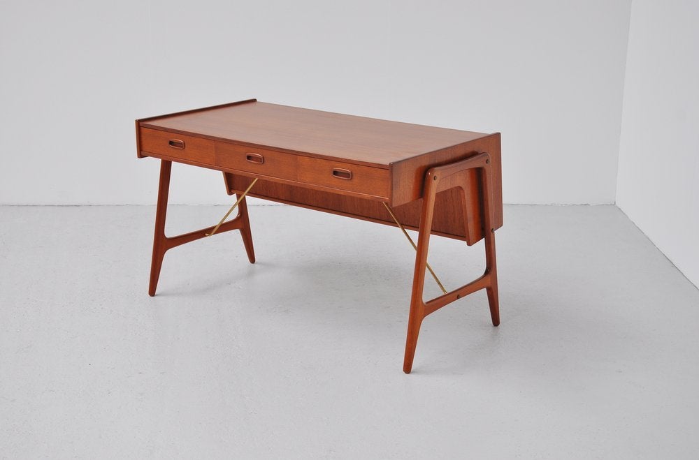 Teak Danish teak orrganic desk with brass details