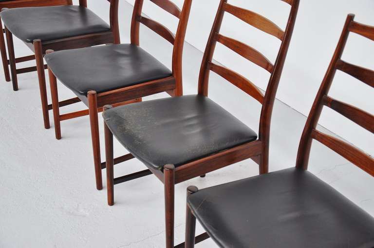 Arne Vodder Vamo Sonderborg high back dining chairs rosewood 1960 In Good Condition In Roosendaal, Noord Brabant
