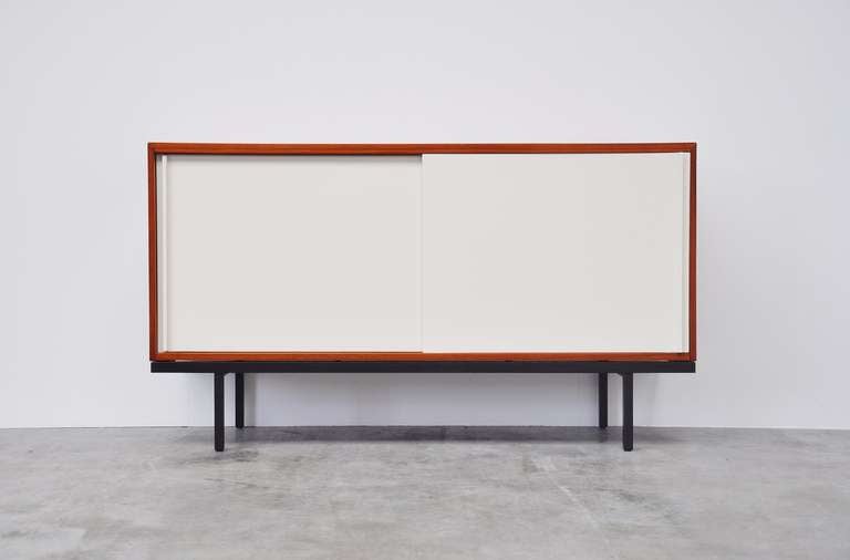 Dutch Martin Visser KW61 teak and white credenza 't Spectrum 1959