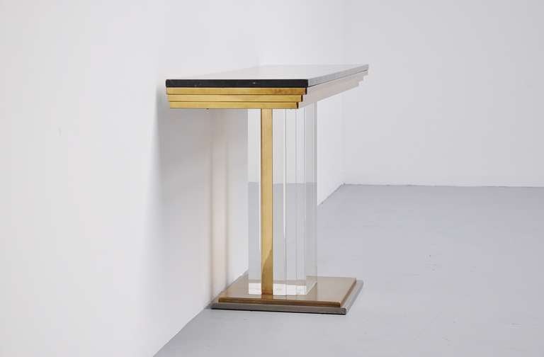 Late 20th Century Romeo Rega Console Table in Marble, Brass and Lucite Italy 1970
