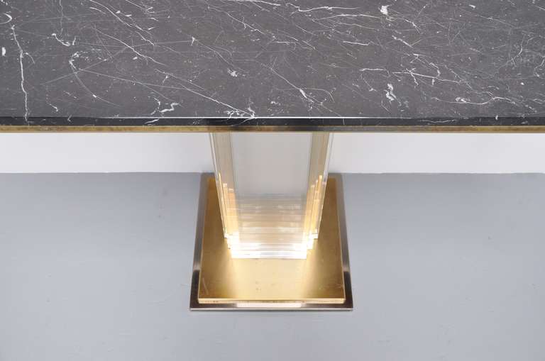 Romeo Rega Console Table in Marble, Brass and Lucite Italy 1970 3