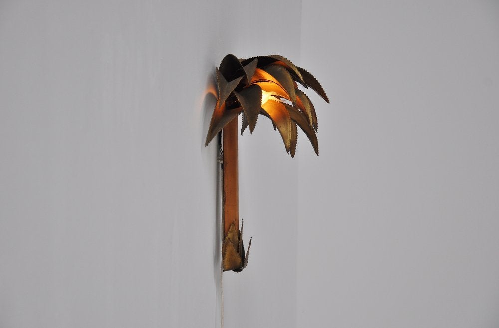 French Maison Charles Style Brass Palm Tree Wall Lamp