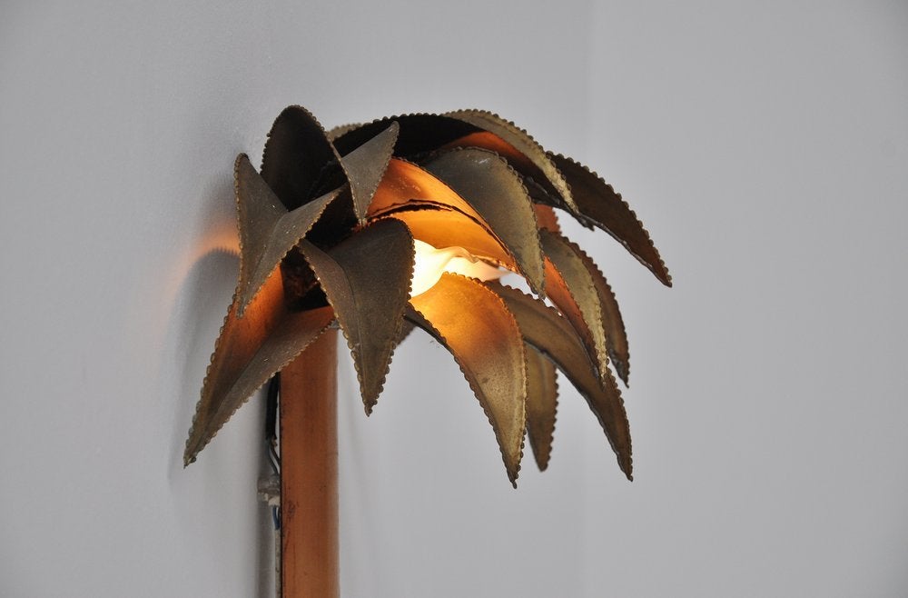 Maison Charles Style Brass Palm Tree Wall Lamp In Good Condition In Roosendaal, Noord Brabant