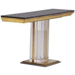 Romeo Rega Console Table in Marble, Brass and Lucite Italy 1970