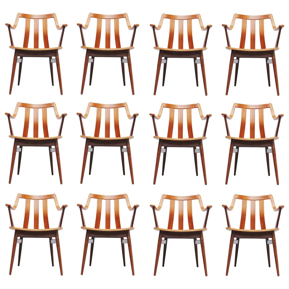 20 Dutch Plywood Dining Chairs in the Manner of Hans Brattrud, 1960