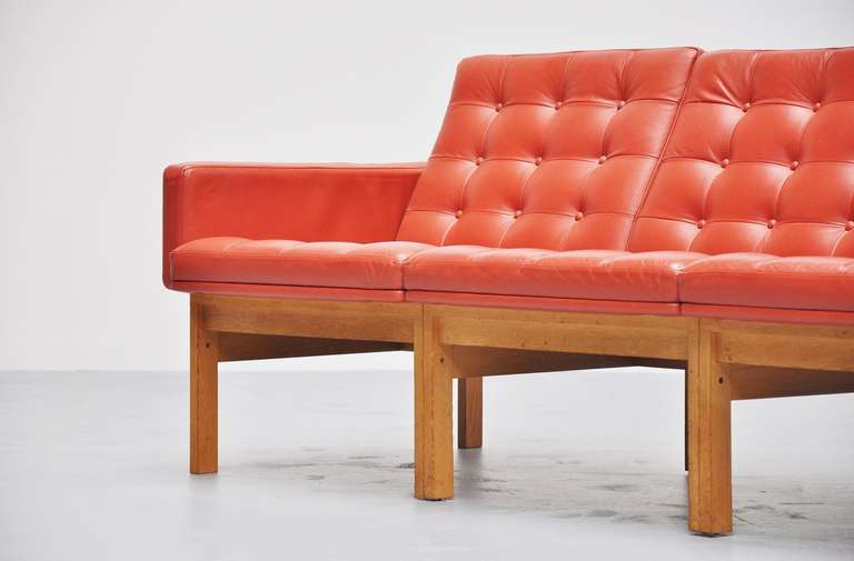 Scandinavian Modern Ole Gjerløv-Knudsen Moduline Sofa in Oak and Leather, 1960