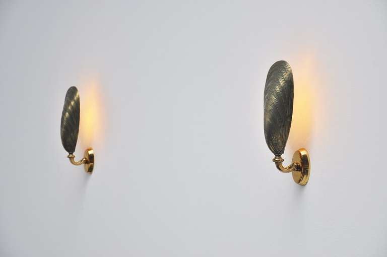 Mid-Century Modern Solid Bronze Mussel Sconces Made In France 1970