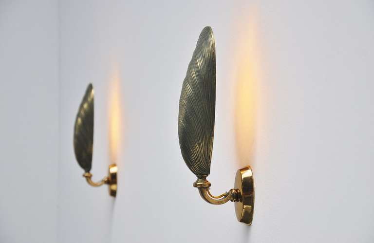 French Solid Bronze Mussel Sconces Made In France 1970