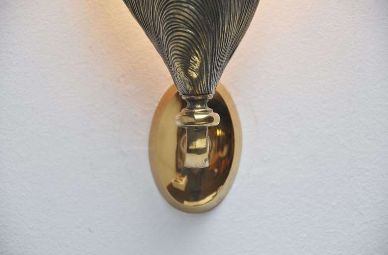 Solid Bronze Mussel Sconces Made In France 1970 3