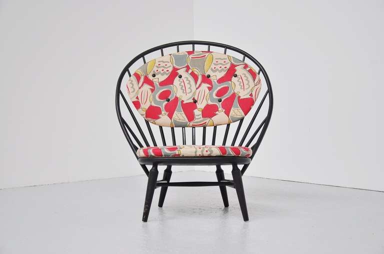 Scandinavian Modern Sven Engstrom Arch Chair with Amazing Fabric, 1950