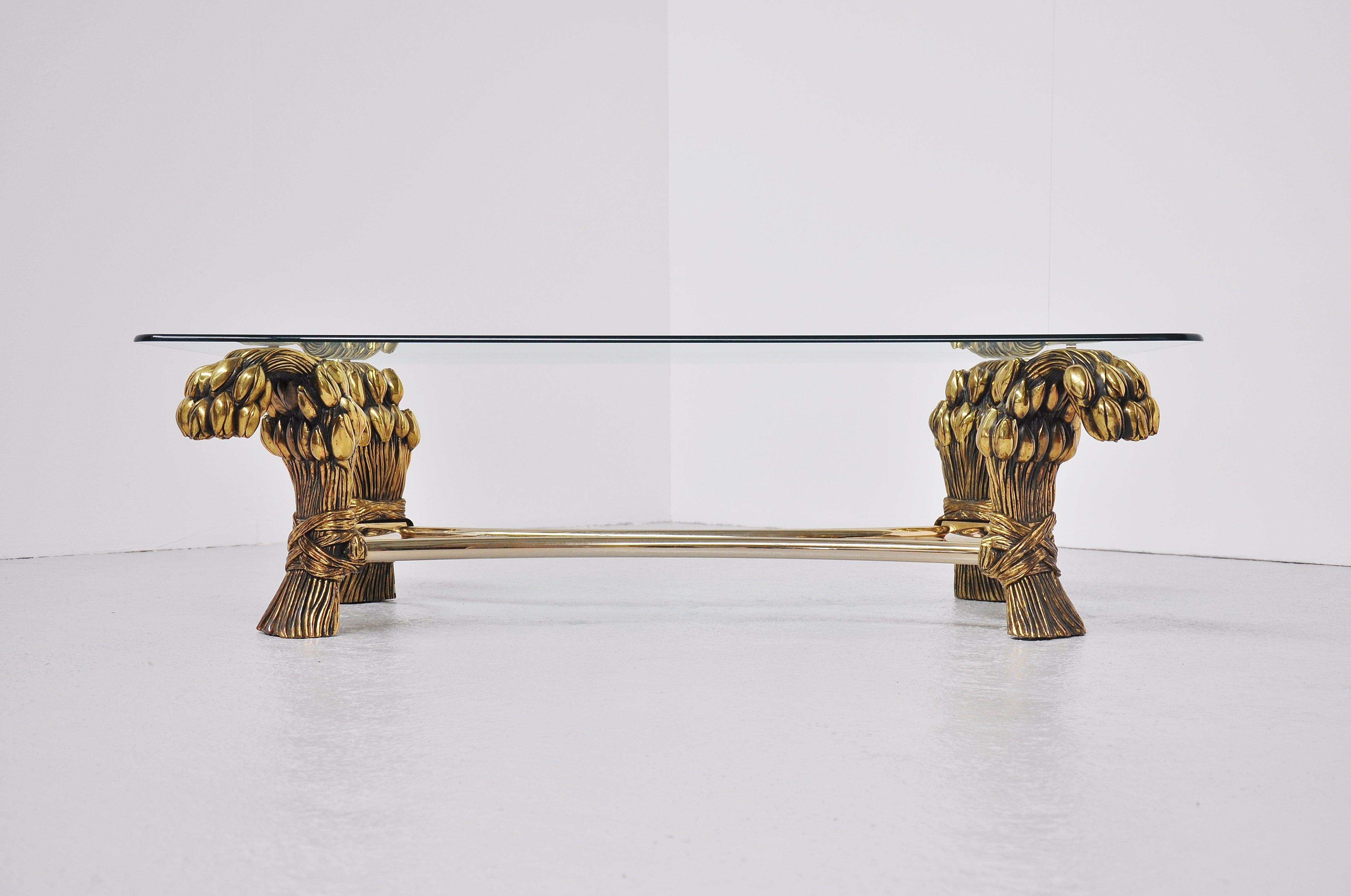 Brass Sculptural Tulip Table, Belgium 1970 Willy Daro Attributed