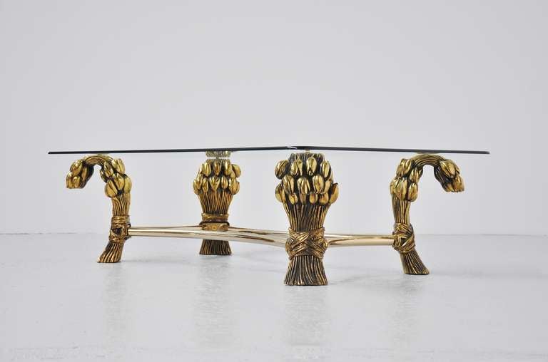 Mid-Century Modern Brass Sculptural Tulip Table, Belgium 1970 Willy Daro Attributed
