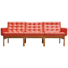 Ole Gjerløv-Knudsen Moduline Sofa in Oak and Leather, 1960