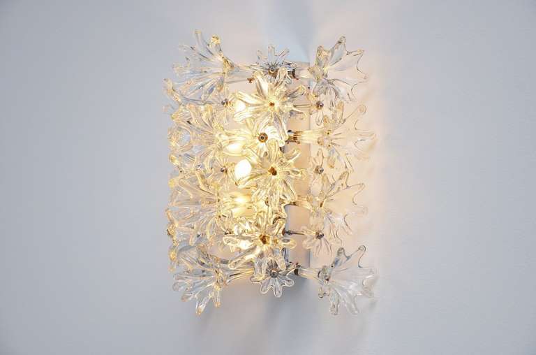 Mid-Century Modern Venini Esprit Flower Wall Lamp Clear Glass 1960