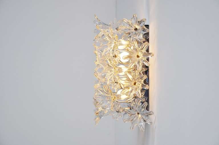 Italian Venini Esprit Flower Wall Lamp Clear Glass 1960